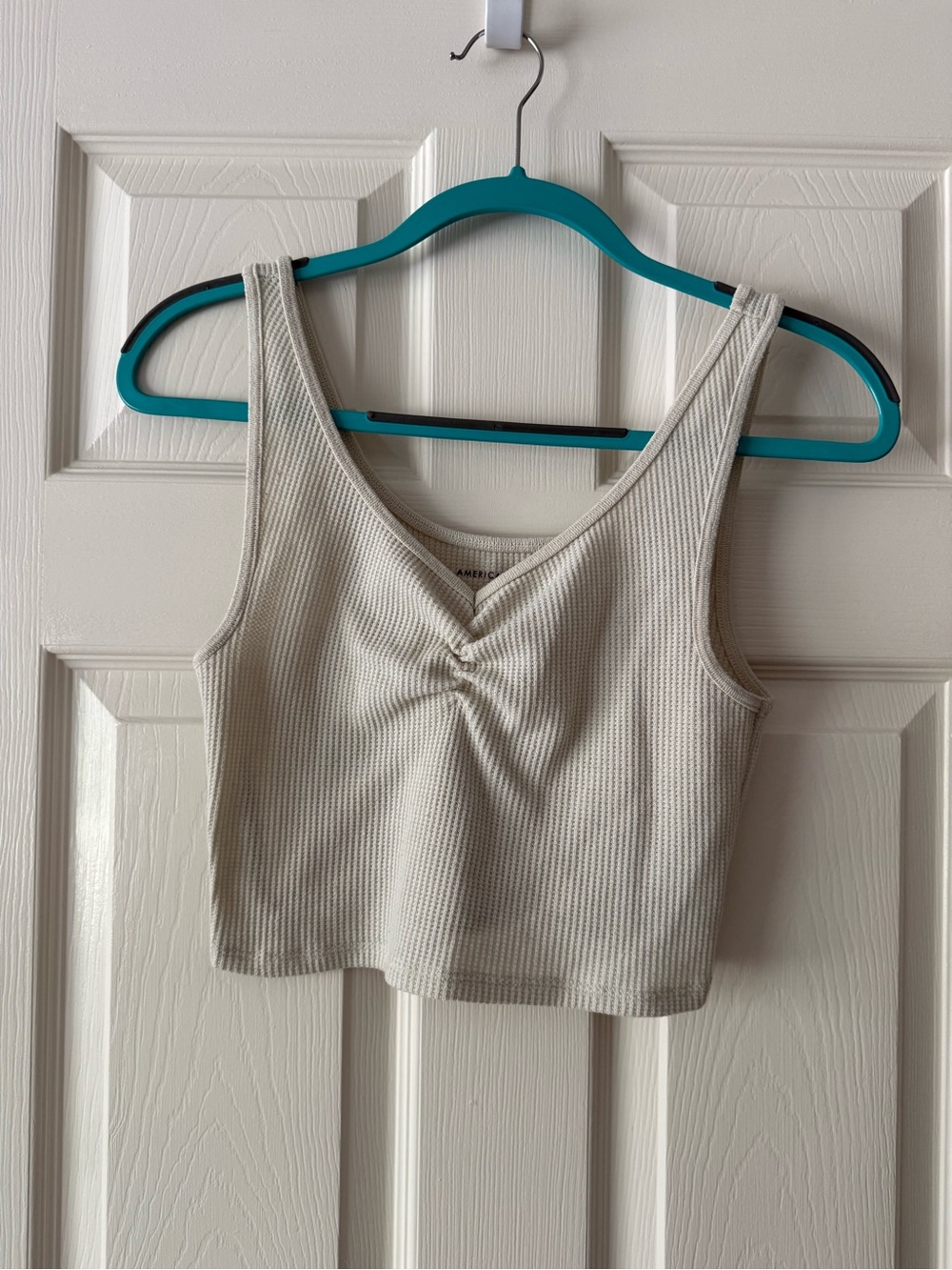 AE Waffle Ribbed V-Neck Crop Tank Top - Cream